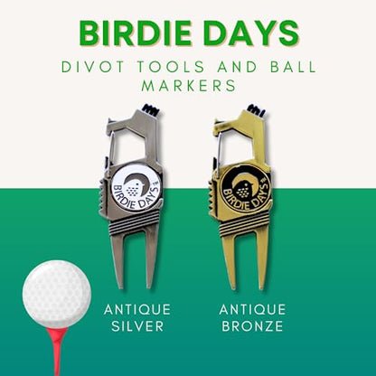 Ball Marker and Magnetic Divot Tool Gift Sets | Antique Silver or Brass Finish | 2 Markers | 1 Multi-Functional Golf Divot Repair | Bottle Opener | Groove Brush Cleaner | Premium Gift Box - color: Black Set