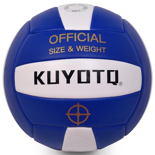 KUYUTQ Beach Volleyball Official Size 5 for in & Outdoor, Sand Volley Ball with Thickened Soft Leather Cover Outdoor Volleyball, Machine Stitched for Gym, Training & Match Play - color: Blue-white