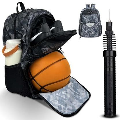 Soccer & Basketball Sports Bag with Ball Pump - Basketball Backpack with Separate Ball & Shoes Holder Compartment, Soccer Basketball Football & Volleyball Bag with Large Capacity - color: Grey, style: With Ball Pump