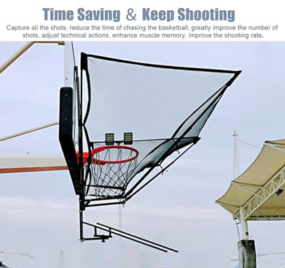 Basketball Shooting Machine Hanging Basketball Shooting Trainer for Hoop, Indoor Outdoor Basketball Return System,180 Degree Rotatable Chute