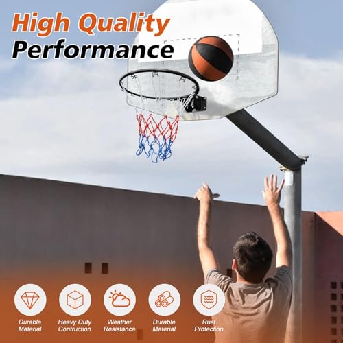 Basketball Rim Replacement Standard 18" Steel Rim Wall Mounted Basketball Goal Hoop with Net for Indoor Outdoor - color: Black + Double Spring