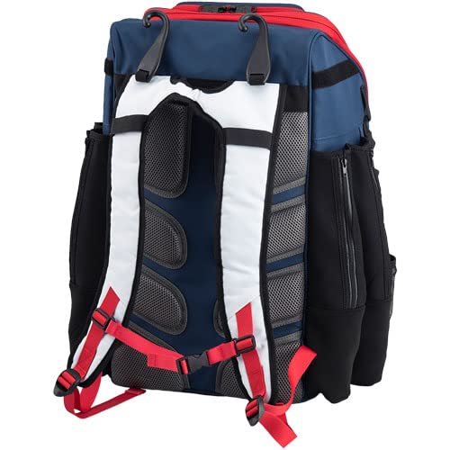 Tournament Backpack Baseball Bag, Large Capacity Bat Holder, Softball Bag with Shoe Compartment and Fence Hook, Red/White/Blue