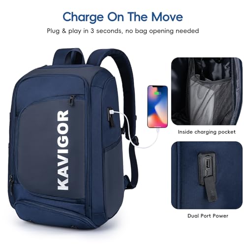 KAVIGOR Pickleball Bag, Large Pickleball Backpack Holds 4 to 6 Paddles, Shoes Compartment & Wet/Dry Pocket (9 Pockets), Charge Port - color: Blue