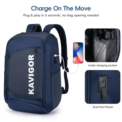 KAVIGOR Pickleball Bag, Large Pickleball Backpack Holds 4 to 6 Paddles, Shoes Compartment & Wet/Dry Pocket (9 Pockets), Charge Port - color: Blue