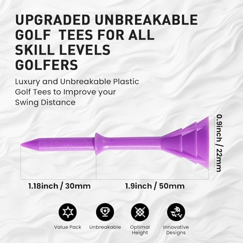 Amy Sport Golf Tees Plastic 3 1/4 inch Upgrade Unbreakable Bulk 30 Pack Reduce Friction Side Spin Durable Stable 83 mm Long Tee for Golfer Practice - color: Purple