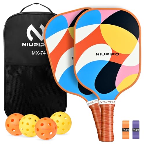 niupipo Pickleball Paddles Set of 2 or 4, USAPA Approved Fiberglass Pickleball Paddle Set with Balls and Bag, Polypropylene Honeycomb Core, Lightweight Pickleball Paddles for Beginners Men Women - color: 1. Yellow & White