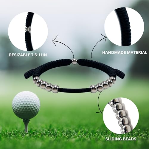 Premium Golf Stainless Steel 10 Bead Score Counter Bracelet, Golf Stroke Count Bracelet, Resizable Easy Adjust Golf Round Scoring Tracker, Durable Stylish Golf Accessory - style: Black