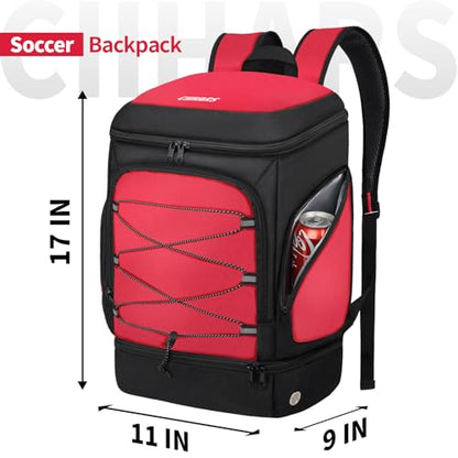 Soccer Bag - Soccer Backpack with Ball Holder,Sport Equipment Bags gifts for soccer stuff Water resistant Includes Separate Cleat Fit Basketball Volleyball Football - color: Red