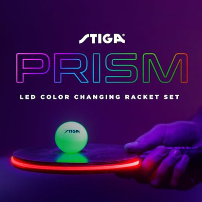 STIGA Prism LED Ping Pong Paddle - 5 LED Color Cycles - Color Gradient Mode - Includes 3 Glow-in-The-Dark Balls - 1.5mm Sponge with Smooth Rubber - Silicone Grip for Max Control