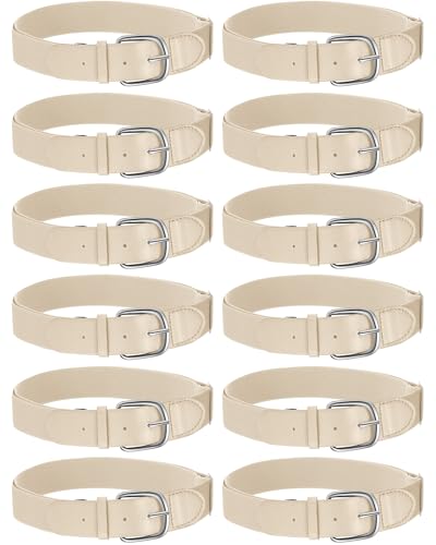 Hercicy 12 Pcs Baseball Belts Softball Belts Bulk for Adult and Youth Adjustable - color: Beige, size: Youth Size