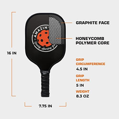 Amazin' Aces Graphite Pickleball Paddles Set - Single, 2 or 4 Paddles, Honeycomb Polymer Core with Comfy Cushion Grip - Varying Accessories Including Pickleballs, Pickleball Bag & Paddle Cover
