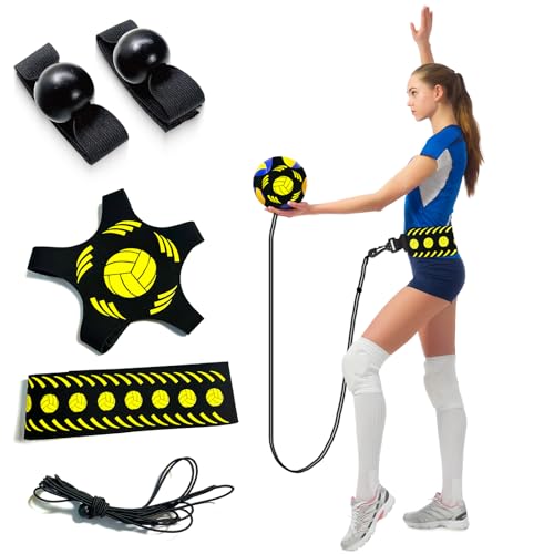 Volleyball Training Equipment with High Elasticity, Adjustable Volleyball Trainer for Serving, Setting, Spiking and Return with Every Swing - color: yellow+black