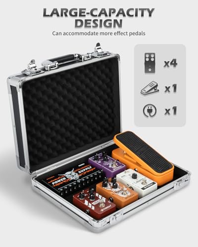 STRICH Guitar Pedal Case MINI+14, 14.96" x 11.02" x 3.94" Aluminum Locking Effect Pedal Case with Mounting Tape, Compatible with Single Pedals & Multi-Effects - size: MINI+ 14"