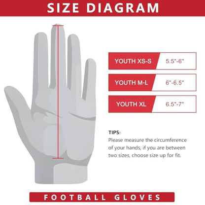 Youth Football Gloves Kids with Ultra Sticky Palm Flag Receiver Gloves - color: Fire Red, size: Youth XS-S
