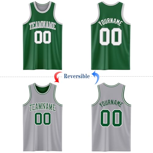 Custom Reversible Basketball Jerseys Men Youth, Personalized Sports Shirts Team Uniforms Printed Name Logo Number - color: Green and Grey