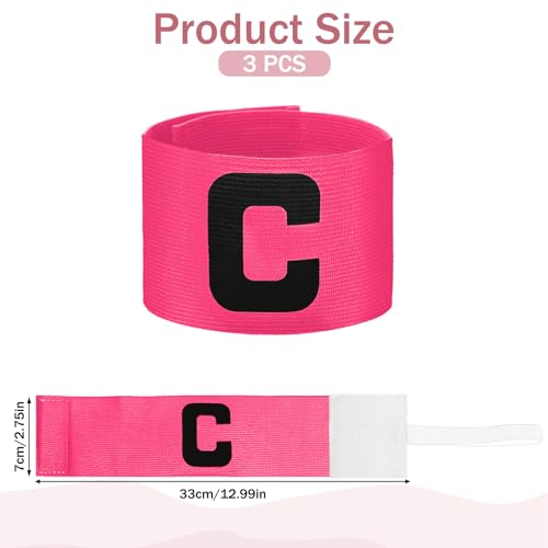 3PCS Captain Armbands, 7x33 Cm/2.75x13 Inch Rose Red Soccer Captain Armband Adjustable Leader Armband Team Sport Armband Football Rugby Basketball Player Band for Adult Youth Soccer Volleyball Team