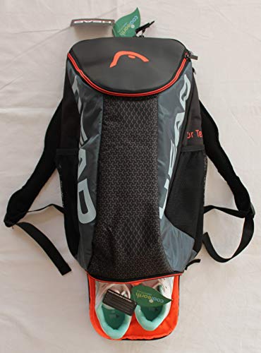HEAD Tour Team Tennis Backpack 2 Racquet Carrying Bag w/Padded Shoulder Straps & Shoe Compartment - Black/Grey. - color: Black/Gray