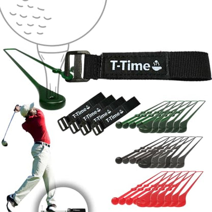 T-Time® Golf Tee Anchor Leash & Tether – US Patented – Keeps Tees in Place for Driving Range and Simulator Practice. - color: 4 Straps + 18 Silicone Strings (6 Pink, 6 Green, 6 Grey)