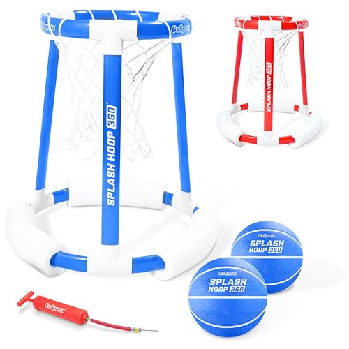 GoSports Splash Hoop 360 Floating Pool Basketball Game - Choose Red or Blue - Includes Hoop, 2 Balls and Pump - style: Blue Splash Hoop