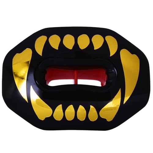 Oral Mart Flag Football Mouth Guard with 3D LipFit Design for Kids - Youth Football Mouthguard (No Boil) Cool Instant Fit Lip Guard Mouthpiece for Braces (Detachable Helmet Strap Included) - color: Golden Fangs