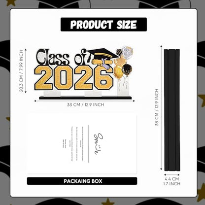 Smile 2026 Graduation Wooden Standing Decor Set, 2-Piece Class of 2026 Balloon Bouquet Tiered Tray Tabletop Signs with Stands for Graduation Party Decorations - style: Letter 2026