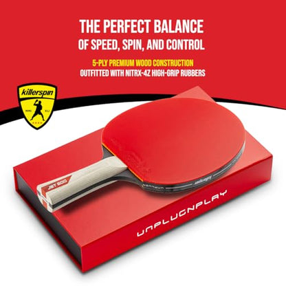 Killerspin Jet 600 Spin N2 Ping Pong Racket – Advanced Table Tennis Racket, 5 Layer Wood Blade, Nitrx-4Z Rubbers, Flared Handle