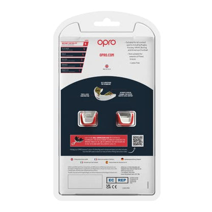 OPRO Instant Custom-Fit Mouthguard – Dentist Level Gum Shield Adult and Kids – OPRO Mouth Guard Boxing and MMA, Self-Fit Gum Shield Rugby – Maximum Protection with Dental Warranty (Red/White) - color: Red/White, size: Adult (10+)