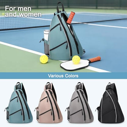Pickleball Bag for Women and Men, Adjustable Pickle Ball Backpack, 2 in 1 Sports Sling Bag for Pickleball Paddles - color: Blue Grey