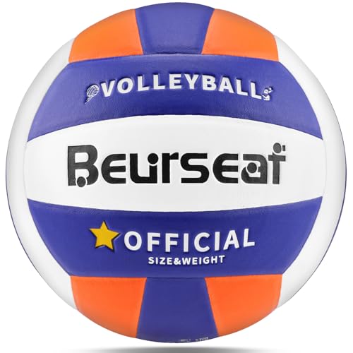 Volleyball, Soft Touch Beach Volleyball, Indoor Outdoor Volleyball for Beach Game Training, Official Size 5 - color: Blue/Orange/White