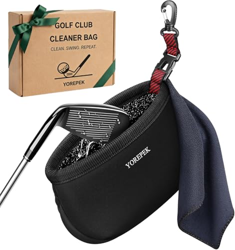 YOREPEK Golf Gifts for Men, Golf Club Cleaner Bag in Gift Box, Golf Ball Cleaner with Towel & 360° Rotating Clip, Golf Bag Accessories for Men Dad Golfer, Black