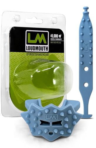Loudmouth Football Mouth Guard - 3D SpikeSurge Football Mouthpiece with Strap, Fits Adult & Youth, Mouth Guard Football Accessories (Carolina Blue) - color: Carolina Blue