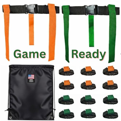 HE Adult Flag Football Belts 40″ Adjustable, Extra-Wide 2″ Heavy-Duty Polypro – American Made Lifetime Waranty Several Colors - color: Green/Orange