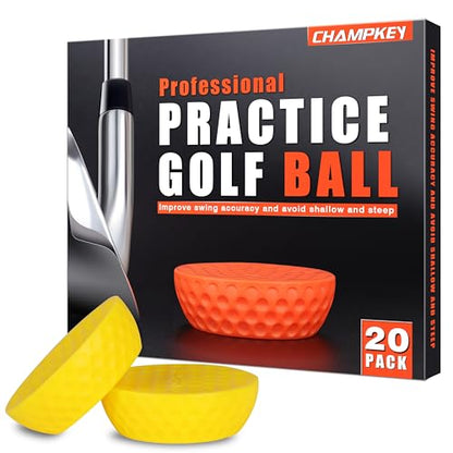 CHAMPKEY Precision Practice Golf Balls 20 Pack - Soft Rubber Golf Training Balls - Avoid Swing Shallow and Steep Golf Practice Balls - color: Yellow