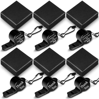 Oudain 6 Set Coach Whistles Soccer Coach Gifts for Men Stainless Steel Whistle with Gift Box Thank You Engraved Whistle Gifts for Golf Referees - color: Black