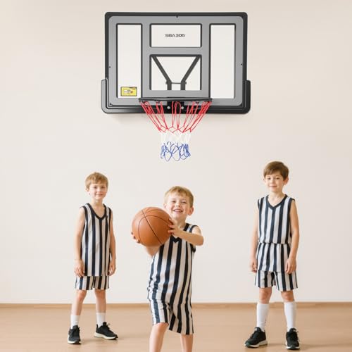 Wall-Mounted Basketball Rack Replacement Kit 44×30in Performance Pet Backboard & Rim Combo, Sheep Horn Bracket & PE Edge Protection, Indoor and Outdoor Use for Home Training Club, Black
