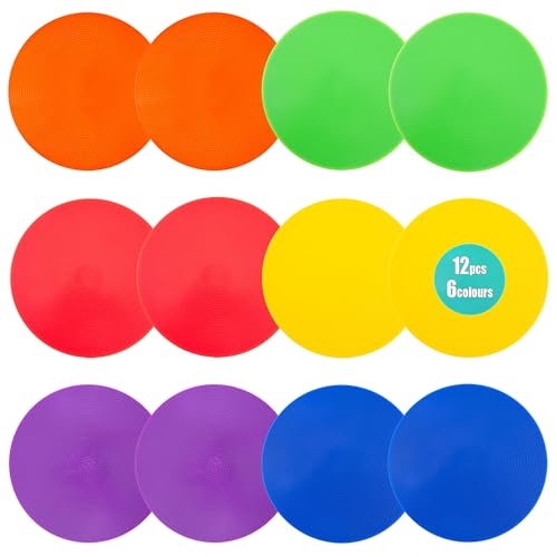 Spot Markers 9 Inch 10 Inch Non Slip Rubber Floor Markers Flat Field Cones Poly Dots for Soccer Basketball Sports Speed Agility Training and Drills - style: 10inch 12pcs（6colors)