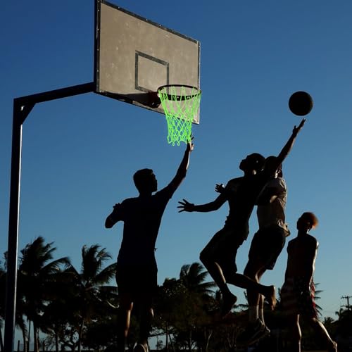 Basketball Net Outdoor Luminous Basketball Net Nightlight Glow Basketball Net Replacement 12 Loops Portable Nylon Basketball Net for Sports All Weather Anti Whip