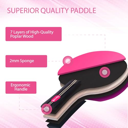 Ping Pong Racket Pink with 7 Layers | Pink Ping Pong Paddle for Players of All Levels | Includes 1 Paddle Storage Case