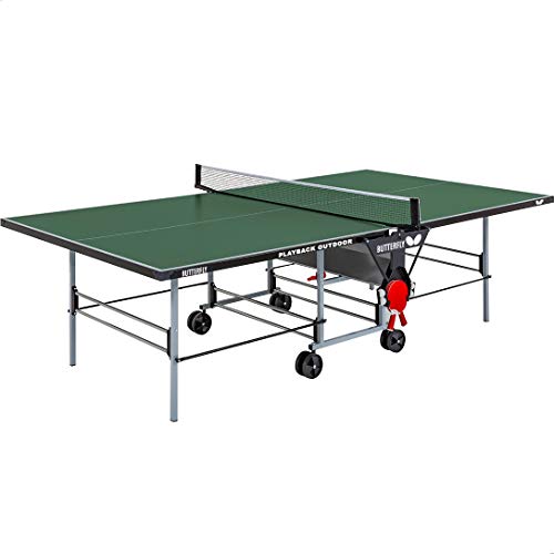 Butterfly Outdoor Playback Rollaway Table Tennis Table | Regulation Size - 9' x 5' x 2' 6" | Includes Net & Integrated Accessory Holder | Warranty: Top = 10-Years | Frame = 3-Years - color: Green