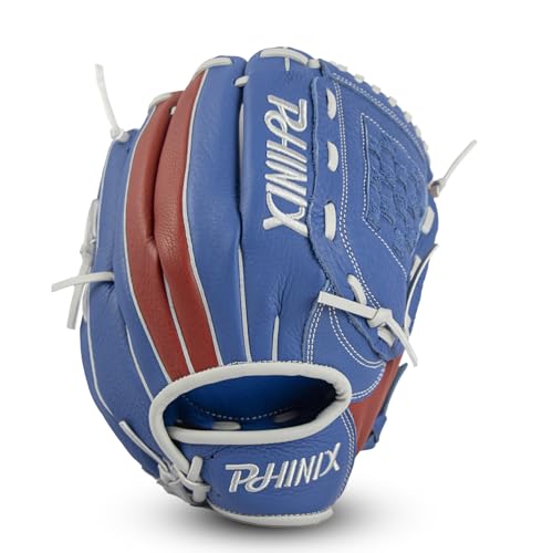 PHINIX Full Grain Leather Baseball Glove Sizes 11Inch -12 Inch - color: Blue&Red, size: 12"