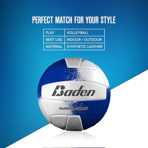 Baden | Match Point | Cushioned Synthetic Leather | Outdoor Recreation Backyard Volleyball + College Camp Ball | Official Size 5 - color: Royal Blue/White