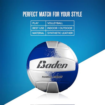 Baden | Match Point | Cushioned Synthetic Leather | Outdoor Recreation Backyard Volleyball + College Camp Ball | Official Size 5 - color: Royal Blue/White