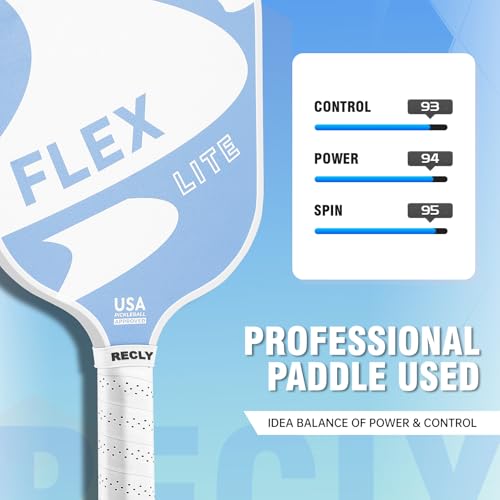 Recly Pickleball Paddles, Carbon Fiber Pickleball Paddle with UV Printed Finish & Sure-Grip Elongated Handle 14MM,USAPA Approved for Beginner and Professional Players - color: light blue