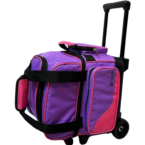 Pyramid Path Pro Deluxe Single Roller Bowling Bag With Separate Shoe Compartment (Up To US Mens Size 11), 2 Large Accessory Pockets, Padded Foam Ball Insert, Lifting Handles and Locking Square Handle - color: Pro Purple/Hot Pink
