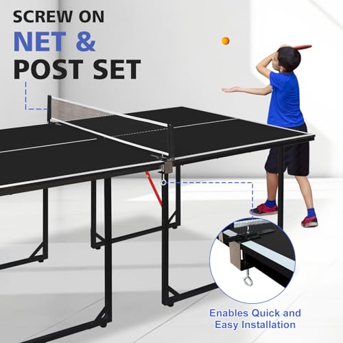 Foldable Ping Pong Table Portable 4.5FT/6FT/9FT Indoor MDF Table Tennis Table Multi-Purpose Family Game Table with Net, 2 Paddles and 3 Balls for Kid Teenager Adult - color: 6FT Black