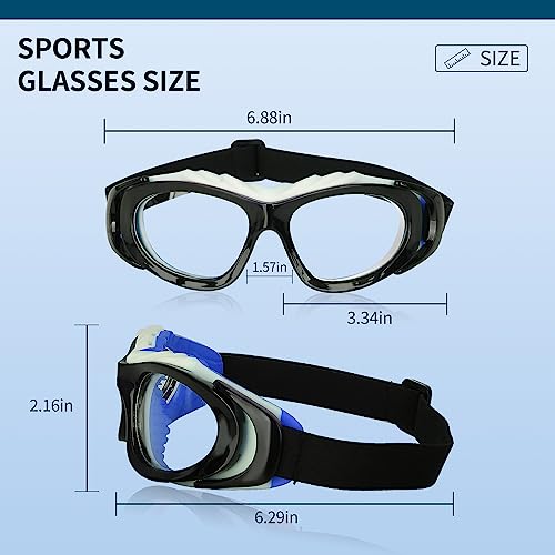 SooGree Sport Glasses for Men Women Basketball Football Sport Goggles Anti Fog Shock Collision Wearable Glasses - color: Black Framed Blue Nose Pad