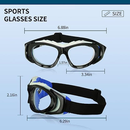 SooGree Sport Glasses for Men Women Basketball Football Sport Goggles Anti Fog Shock Collision Wearable Glasses - color: Black Framed Blue Nose Pad