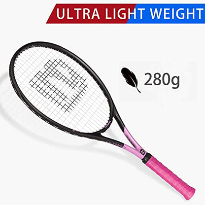 Adults Tennis Racket 27 Inch, Shockproof Carbon Fiber Tennis Racquet Light-Weight, Pre-Strung and Regrip, Suitable for Beginners to Intermediate Players - color: Black+Pink