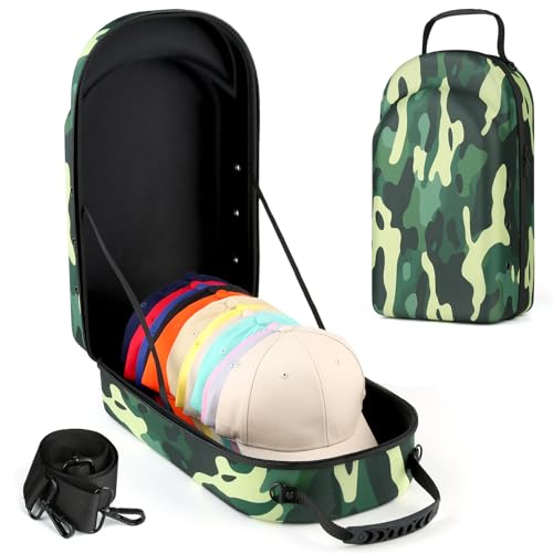 GERMUN Hard baseball hat case, Hat Carrier Travel Case with Adjustable Shoulder Strap, Hat cap case for 12 Baseball Caps - Perfect for Traveling & At-Home Storage (Camo Green) - color: 12 Camo Green2