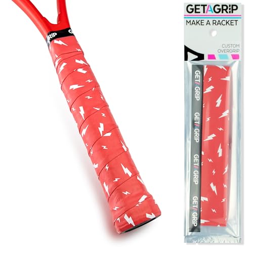 Get A Grip Racket Overgrips – Anti-Slip Tennis Grip Wrap, Sweat Absorbent & Quick-Dry Handle Tape for Tennis, Padel & Pickleball - color: Charged Up Red, size: 1 Grip